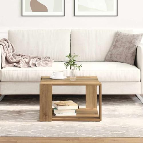 HETFTJN Couchtisch Eiche Artisan 51,5x51,5x30 cm - Massivholz, Braun, Quadratisch mit Stauraum, Modernes Design für Wohnzimmer von HETFTJN