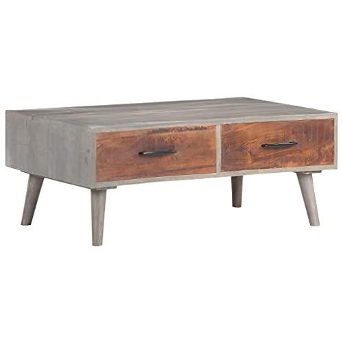 HETFTJN Couchtisch Grau aus massivem Mangoholz 100x60x40 cm mit 2 Schubladen - Robuster Wohnzimmertisch mit Vintage-Design für Couch und Sofa HETFTJN Couchtisch Grau aus massivem Mangoholz 100x60x40 cm mit 2 Schubladen - Robuster Wohnzimmertisch mit Vintage-Design für Couch und Sofa von HETFTJN