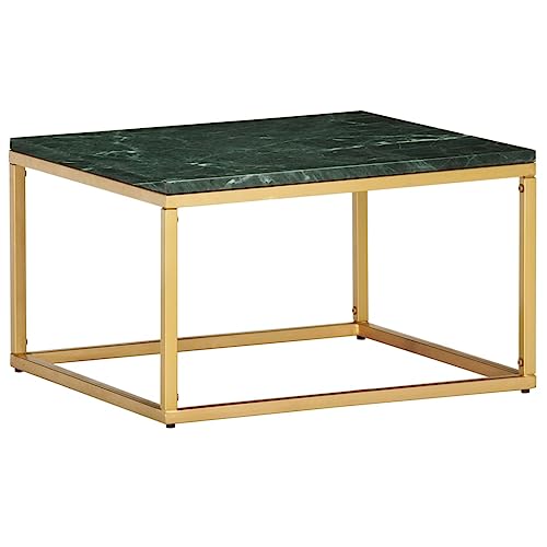 HETFTJN Couchtisch Grün 60×60×35 cm Echtstein in Marmoroptik mit Eisenrahmen - Moderner Beistelltisch für Wohnzimmer, Couch & Flur von HETFTJN