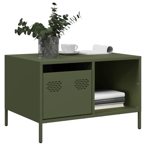 HETFTJN Couchtisch Olivgrün aus kaltgewalztem Stahl 68,5x50x43,5 cm mit Stauraum & verstellbaren Beinen – Industriestil für Wohnzimmer & Schlafzimmer HETFTJN Couchtisch Olivgrün aus kaltgewalztem Stahl 68,5x50x43,5 cm mit Stauraum & verstellbaren Beinen – Industriestil für Wohnzimmer & Schlafzimmer von HETFTJN