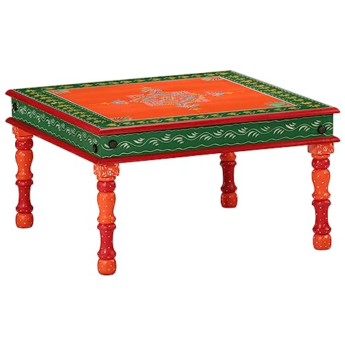 HETFTJN Couchtisch Orange Handbemalt Massivholz Mango Robuster Wohnzimmertisch mit Vintage-Design von HETFTJN