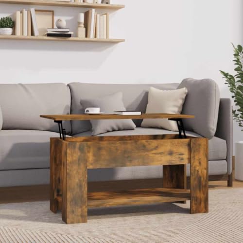 HETFTJN Couchtisch Räuchereiche 101x49x52 cm Höhenverstellbar mit Stauraum Moderner Wohnzimmertisch aus Holzwerkstoff Vielseitig als Esstisch oder Computertisch von HETFTJN