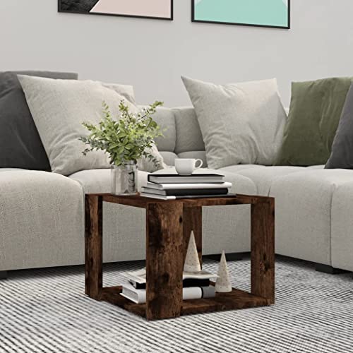 HETFTJN Couchtisch Räuchereiche 40x40x30 cm Holzwerkstoff mit Stauraum, Multifunktional & Pflegeleicht für Wohnzimmer, Couch & Flur von HETFTJN