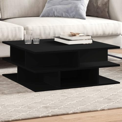 HETFTJN Couchtisch Schwarz 70x70x29 cm aus Holzwerkstoff - Moderner Beistelltisch mit Stauraum für Wohnzimmer, Couch & Flur von HETFTJN