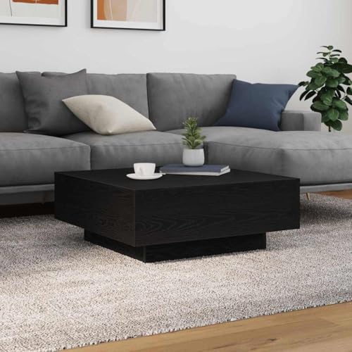 HETFTJN Couchtisch Schwarz Eiche mit LED-Beleuchtung Moderner Beistelltisch Wohnzimmertisch 80x80x31 cm aus MDF von HETFTJN