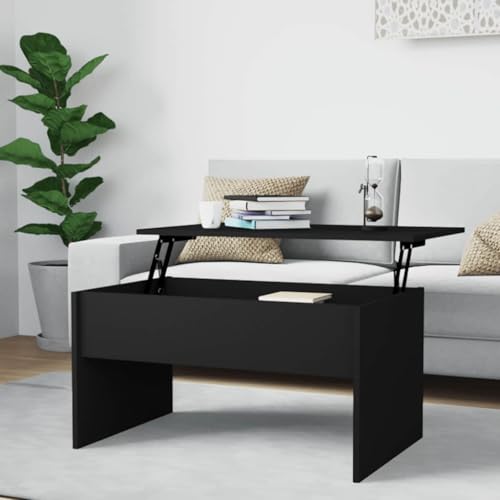 HETFTJN Couchtisch Schwarz Höhenverstellbar mit Stauraum Holzwerkstoff Moderner Wohnzimmertisch für Couch Esstisch und Homeoffice von HETFTJN