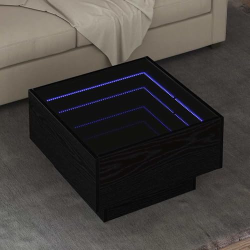 HETFTJN Couchtisch Schwarze Eiche 50 x 50 x 30 cm Holzwerkstoff Rustikaler Wohnzimmertisch mit Spiegel & Texturierter Oberfläche von HETFTJN