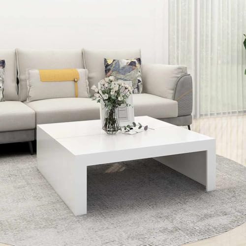 HETFTJN Couchtisch Weiß 100x100x35 cm Holzwerkstoff Modernes Design Stabile Tischplatte für Wohnzimmer, Couch und Schlafzimmer von HETFTJN