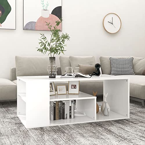 HETFTJN Couchtisch Weiß 100x50x40 cm Moderner Beistelltisch aus Holzwerkstoff mit Stauraum & Regal für Wohnzimmer und Flur von HETFTJN