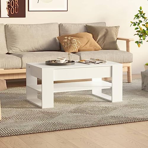 HETFTJN Couchtisch Weiß 102x55x45 cm Holzwerkstoff - Moderner Wohnzimmertisch mit Stauraum, stabil & langlebig für Wohnzimmer, Couch & Flur von HETFTJN