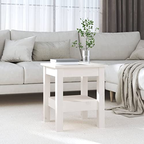 HETFTJN Couchtisch Weiß Massivholz Kiefer 35x35x40 cm mit Regal - Stilvoller Beistelltisch für Wohnzimmer & Flur - Robust & Elegant von HETFTJN