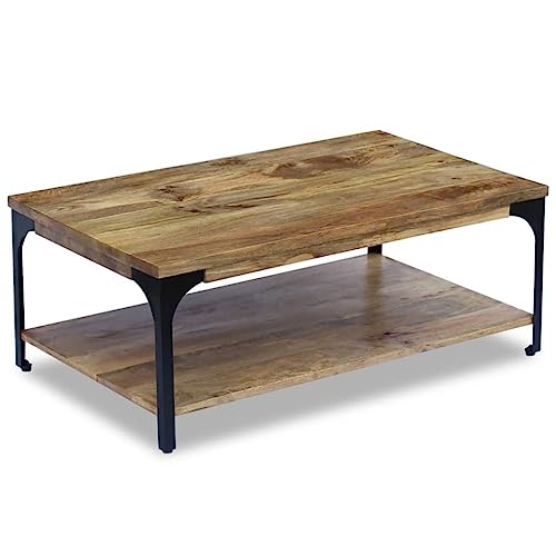 HETFTJN Couchtisch aus Mangoholz 100x60x38 cm mit Stahlgestell - Handgefertigter Wohnzimmertisch, Beistelltisch oder Kaffeetisch mit Ablage - Stabiles Design für Wohnzimmer, Schlafzimmer oder Flur von HETFTJN