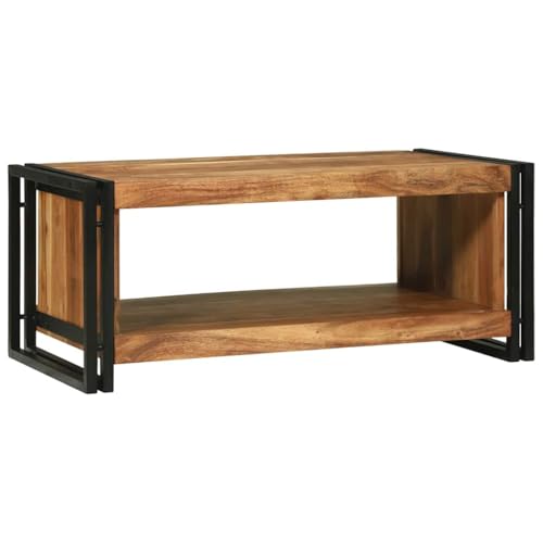 HETFTJN Couchtisch aus Massivholz Akazie Braun Rechteckig Modernes Design mit schwebendem Regal Stauraum für Wohnzimmer von HETFTJN