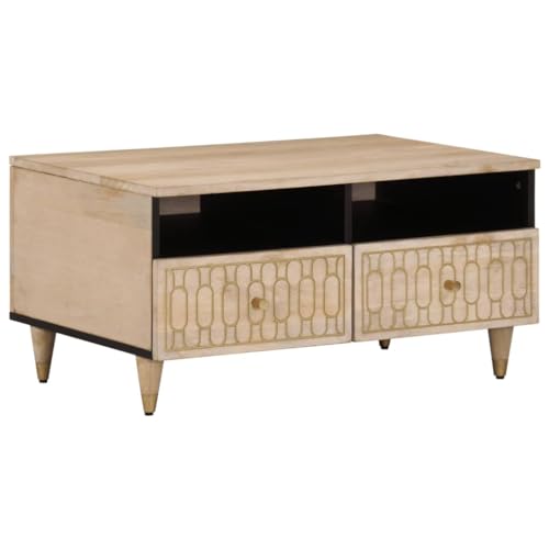 HETFTJN Couchtisch aus Massivholz Mango 80x54x40 cm mit Stauraum & handgeschnitztem Design - Eleganter Wohnzimmertisch oder Beistelltisch von HETFTJN