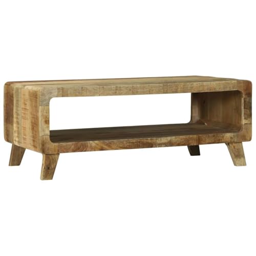 HETFTJN Couchtisch aus Massivholz Mango Braun 90x50x35 cm Rustikaler Wohnzimmertisch mit Regal & 50 kg Tragkraft von HETFTJN