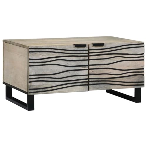 HETFTJN Couchtisch aus massivem Mangoholz 80 x 50 x 40 cm mit Eisenbeinen - Rustikaler Wohnzimmertisch mit Regal für gemütliche Atmosphäre von HETFTJN