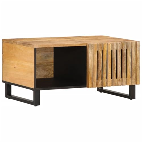 HETFTJN Couchtisch aus massivem Mangoholz 80x51x40 cm mit Staufächern - Robuster Beistelltisch für Wohnzimmer, Couch & Flur von HETFTJN