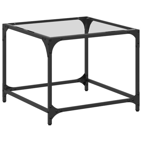 HETFTJN Couchtisch mit Glasplatte Transparent 50x50x40 cm Stahl Modernes Design Robust und Stabil für Wohnzimmer und Flur von HETFTJN