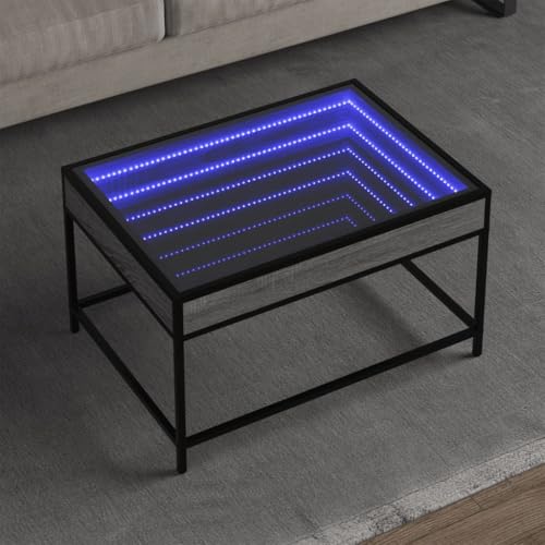 HETFTJN Couchtisch mit Infinity-LED Grau Sonoma 70x50x41 cm - Moderner Beistelltisch mit RGB-Beleuchtung, Holzwerkstoff & Glas für Wohnzimmer, Schlafzimmer von HETFTJN