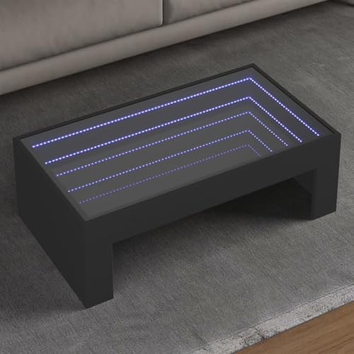 HETFTJN Couchtisch mit Infinity-LED Schwarz 90x50x30 cm Moderner Beistelltisch mit RGB-Beleuchtung Holzwerkstoff & Glas Langlebig & Vielseitig für Wohnzimmer Schlafzimmer von HETFTJN