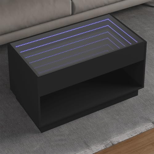 HETFTJN Couchtisch mit Infinity-LED Schwarz 90x50x50 cm Holzwerkstoff & Glas Moderner Beistelltisch mit RGB-Beleuchtung für Wohnzimmer & Schlafzimmer von HETFTJN