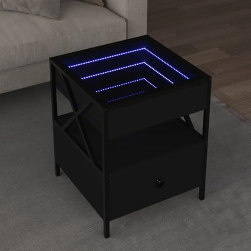 HETFTJN Couchtisch mit Infinity-LED Spiegel Schwarz 40x40x51 cm Moderner Beistelltisch aus Holzwerkstoff & Metall mit RGB-Beleuchtung für Wohnzimmer & Schlafzimmer HETFTJN Couchtisch mit Infinity-LED Spiegel Schwarz 40x40x51 cm Moderner Beistelltisch aus Holzwerkstoff & Metall mit RGB-Beleuchtung für Wohnzimmer & Schlafzimmer von HETFTJN