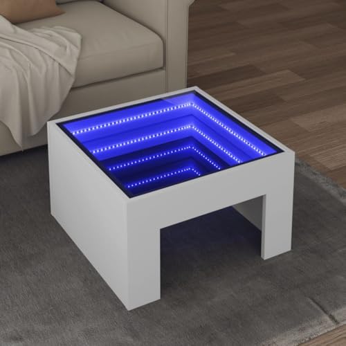 HETFTJN Couchtisch mit Infinity-LED Weiß 50x50x30 cm Moderner Beistelltisch mit RGB-Beleuchtung Langlebiges Holzwerkstoff & Glas Design Vielseitig für Wohnzimmer & Schlafzimmer von HETFTJN