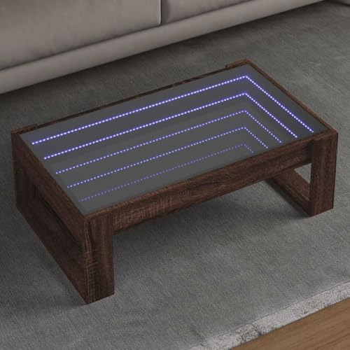 HETFTJN Couchtisch mit Infinity-LED in Braun Eichen-Optik, 90x53x30 cm, Holzwerkstoff & Glas, RGB-Beleuchtung, vielseitig als Beistelltisch oder Wohnzimmertisch HETFTJN Couchtisch mit Infinity-LED in Braun Eichen-Optik, 90x53x30 cm, Holzwerkstoff & Glas, RGB-Beleuchtung, vielseitig als Beistelltisch oder Wohnzimmertisch von HETFTJN