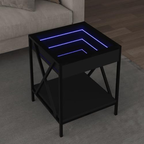 HETFTJN Couchtisch mit LED-Infinity-Spiegel Schwarz Holzwerkstoff Metall Modernes Design RGB-Beleuchtung für Wohnzimmer Schlafzimmer und Flur von HETFTJN