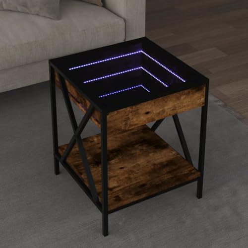 HETFTJN Couchtisch mit LED-Infinity-Spiegel aus Holzwerkstoff & Metall in Räuchereiche - Moderner Beistelltisch mit RGB-Beleuchtung für Wohnzimmer, Schlafzimmer & Flur HETFTJN Couchtisch mit LED-Infinity-Spiegel aus Holzwerkstoff & Metall in Räuchereiche - Moderner Beistelltisch mit RGB-Beleuchtung für Wohnzimmer, Schlafzimmer & Flur von HETFTJN