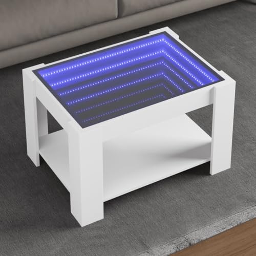 HETFTJN Couchtisch mit LED-Leuchten Weiß 73x53x45 cm Holzwerkstoff Infinity-Spiegel RGB-Beleuchtung Beistelltisch Wohnzimmertisch Modernes Design von HETFTJN
