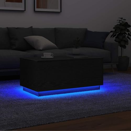 HETFTJN Couchtisch mit RGB-LED-Leuchten Schwarz Eichen-Optik 90x49x40 cm Moderner Beistelltisch für Wohnzimmer mit USB-Anschluss Stabile Tischplatte & Langlebiges Holzmaterial von HETFTJN