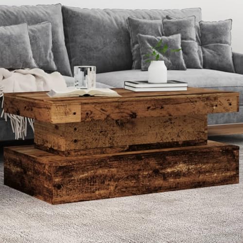 HETFTJN Couchtisch mit RGB-LED-Leuchten in Altholz-Optik 90x50x40 cm Moderner Wohnzimmertisch mit Stabiler Platte & anpassbarer Beleuchtung von HETFTJN