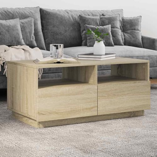 HETFTJN Couchtisch mit RGB-LED-Leuchten in Sonoma-Eiche 90x49x40 cm Moderner Wohnzimmertisch mit Stabiler Platte & anpassbarer Beleuchtung von HETFTJN
