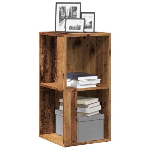 HETFTJN Eckregal Altholz-Optik 33x33x67 cm Holzwerkstoff Aufbewahrungsschrank mit Wandhalterung für Wohnzimmer Büro und Schlafzimmer von HETFTJN