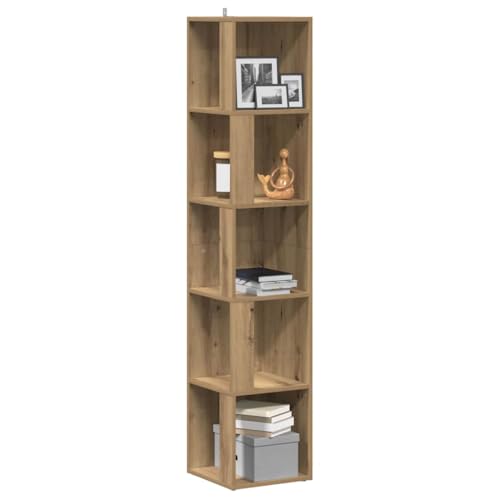 HETFTJN Eckregal Artisan-Eiche 33x33x165 cm Holzwerkstoff Aufbewahrungsschrank mit Wandhalterung platzsparend für Wohnzimmer Schlafzimmer und Büro von HETFTJN