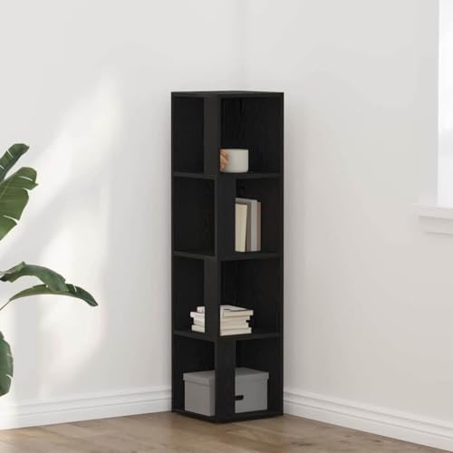HETFTJN Eckschrank aus massiver Eiche Schwarz 33x33x132 cm mit 5 Regalen Moderner Stauraum Schrank für Wohnzimmer Büro und kleine Räume von HETFTJN