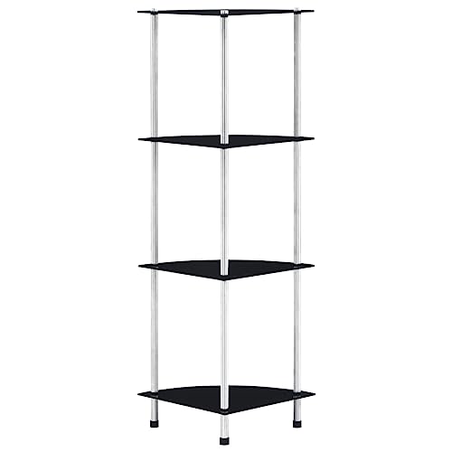 HETFTJN Glasregal Schwarz 30x30x100 cm mit 4 Ablagen aus Gehärtetem Glas und Edelstahl Modernes Design Robust und Stabil für Wohnzimmer Büro Bad von HETFTJN