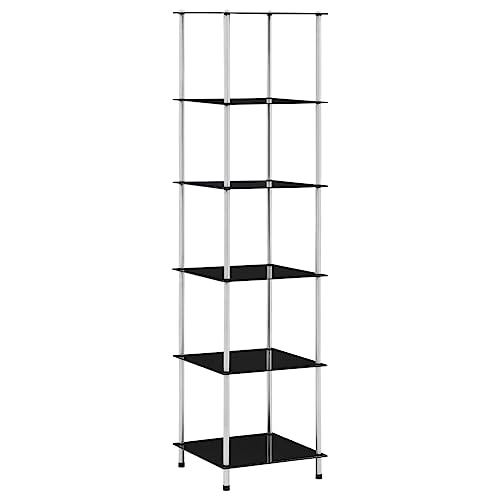 HETFTJN Glasregal Schwarz 40x40x160 cm mit 6 Ablagen aus gehärtetem Glas und Edelstahl Modernes Design Robust und Sicher für Wohnzimmer Büro und Bad von HETFTJN
