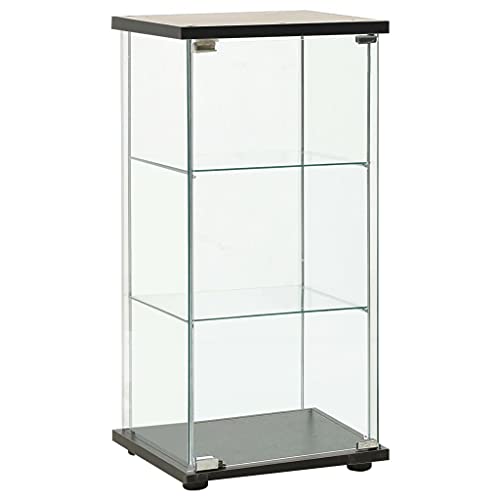 HETFTJN Glasvitrine Bücherschrank aus gehärtetem Glas mit 3 Einlegeböden 42.5 x 36.5 x 86 cm Schwarz Transparent für Wohnzimmer Büro und Flur von HETFTJN