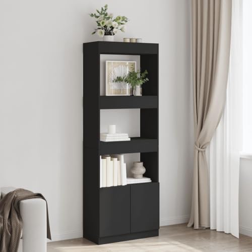 HETFTJN Highboard Schwarz Holzwerkstoff 63x33x180 cm Bücherregal mit Schrankfach und Ablageflächen Stauraum Möbel für Wohnzimmer Büro und Schlafzimmer HETFTJN Highboard Schwarz Holzwerkstoff 63x33x180 cm Bücherregal mit Schrankfach und Ablageflächen Stauraum Möbel für Wohnzimmer Büro und Schlafzimmer von HETFTJN