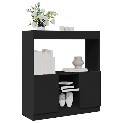 HETFTJN Highboard Schwarz Holzwerkstoff 92x33x100 cm Bücherregal mit Türen und Stauraum für Wohnzimmer Schlafzimmer und Büro HETFTJN Highboard Schwarz Holzwerkstoff 92x33x100 cm Bücherregal mit Türen und Stauraum für Wohnzimmer Schlafzimmer und Büro von HETFTJN