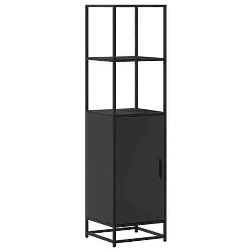 HETFTJN Hochschrank Wohnzimmer Küchenbuffet Buffetschrank Küchenschränke Anrichte Küche - Highboard Schwarz 35,5x35x139 cm Holzwerkstoff und Metall für Schlafzimmer Bad Flur Wohnzimmer von HETFTJN