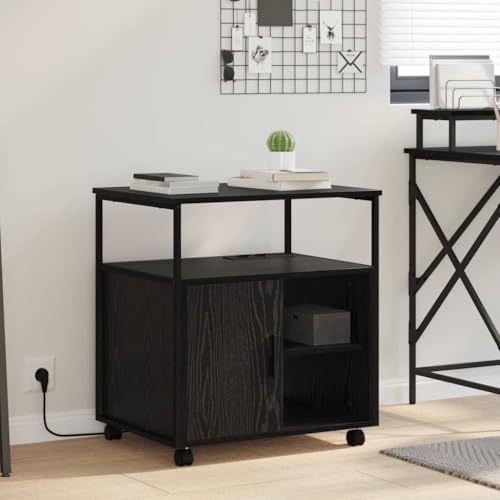 HETFTJN Home Office Schrank 60 x 46 x 67 cm in Schwarze Eiche aus Holzwerkstoff mit Regalen und Stahlbeinen Modernes Design für Büro und Arbeitszimmer von HETFTJN