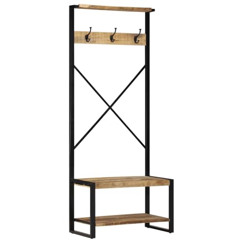 HETFTJN Kleiderständer aus Massivholz Mango 80x40x190 cm mit Kleiderstange Ablagefläche und 3 Haken Robustes Design für Flur Schlafzimmer und Badezimmer HETFTJN Kleiderständer aus Massivholz Mango 80x40x190 cm mit Kleiderstange Ablagefläche und 3 Haken Robustes Design für Flur Schlafzimmer und Badezimmer von HETFTJN
