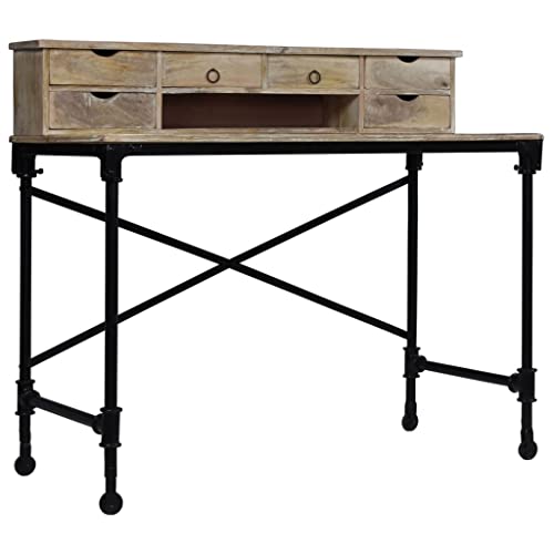 HETFTJN Konferenztisch Konsolentisch Küchentisch Klein Computertische - Schreibtisch Mangoholz Massiv und Stahl 110 x 50 x 96 cm für Esszimmer Küche Balkon Jugendzimmer von HETFTJN