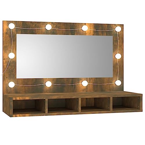 HETFTJN Küchenschrank Medikamenten Aufbewahrung Badezimmerschrank Schmal Badezimmerschränke - Spiegelschrank mit LED Räuchereiche 90x31,5x62 cm für Wohnzimmer Küche Flur Badezimmer HETFTJN Küchenschrank Medikamenten Aufbewahrung Badezimmerschrank Schmal Badezimmerschränke - Spiegelschrank mit LED Räuchereiche 90x31,5x62 cm für Wohnzimmer Küche Flur Badezimmer von HETFTJN