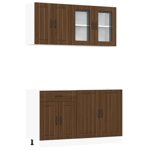 HETFTJN Küchenvitrine Vitrinenschrank Küchenbuffet Buffetschrank Barschrank - 4-TLG. Küchenschrank-Set Braun Eichen-Optik Holzwerkstoff für Küche Badezimmer Wohnzimmer Esszimmer von HETFTJN