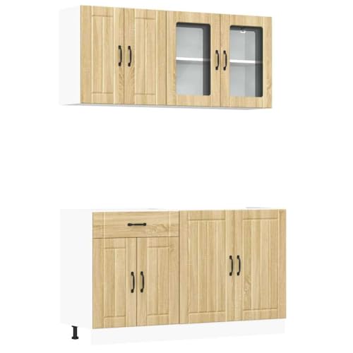 HETFTJN Küchenvitrine Vitrinenschrank Küchenbuffet Buffetschrank Barschrank - 4-TLG. Küchenschrank-Set Kalmar Sonoma-Eiche Holzwerkstoff für Küche Badezimmer Wohnzimmer Esszimmer von HETFTJN