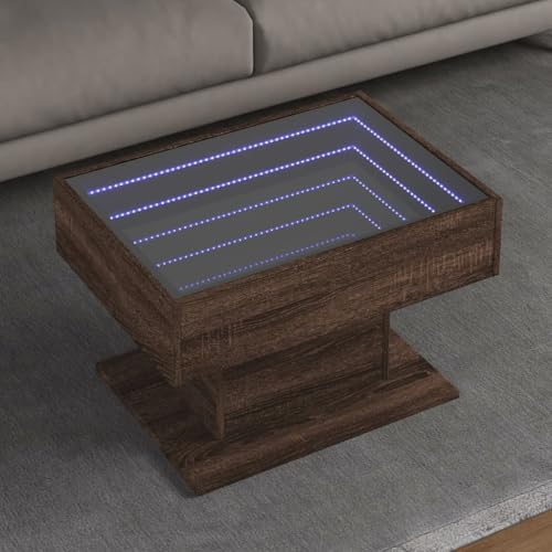 HETFTJN LED-Couchtisch Braun Eichen-Optik 70x50x45 cm mit RGB-LED-Beleuchtung und Infinity-Spiegel – Robuster Holzwerkstoff für Wohnzimmer, Schlafzimmer und Flur von HETFTJN
